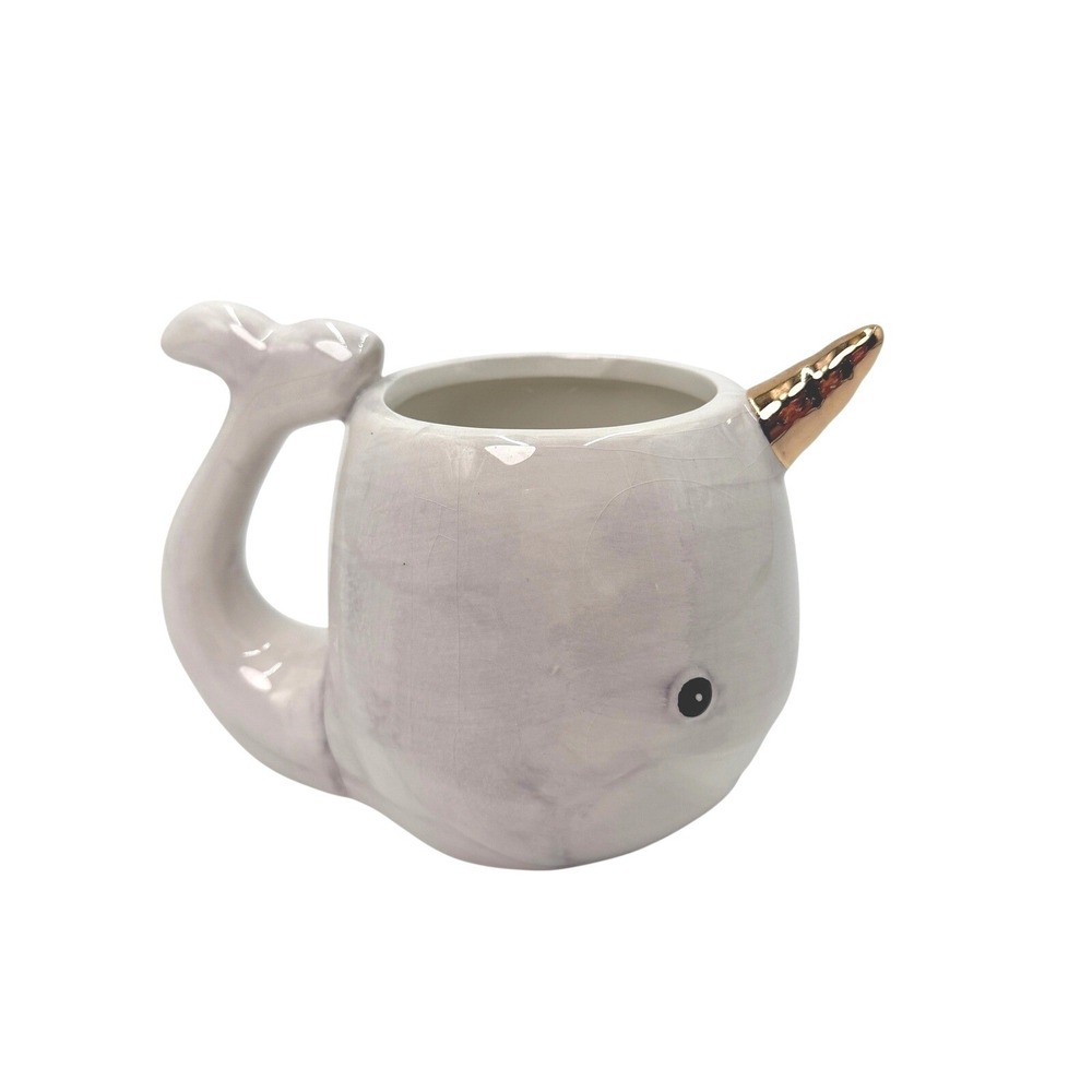 Homeware Narwhal Coffee Mug Iridescent White Gold Tusk Whale Nautical Cup‎